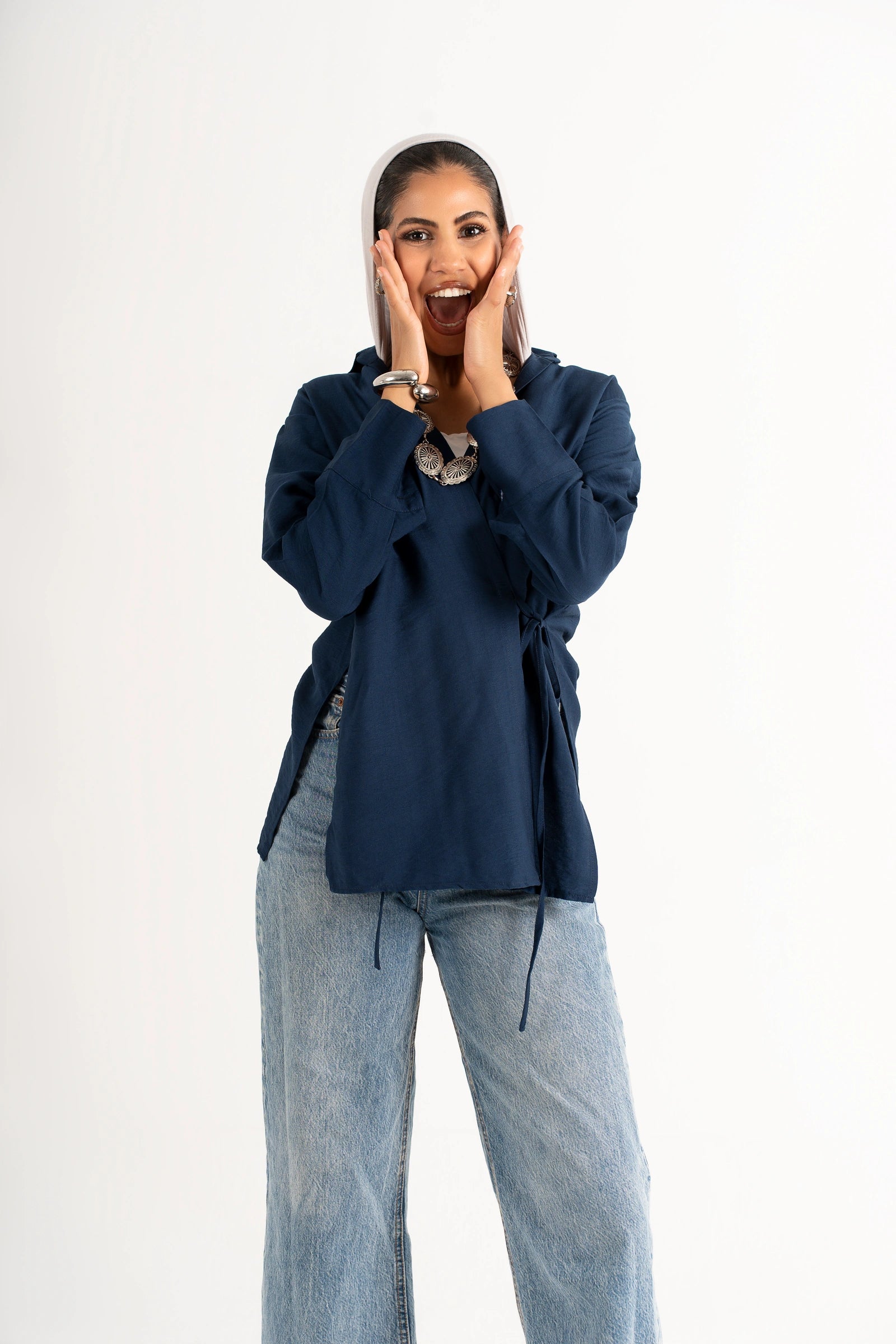 Navy Blue Wrapped Blouse