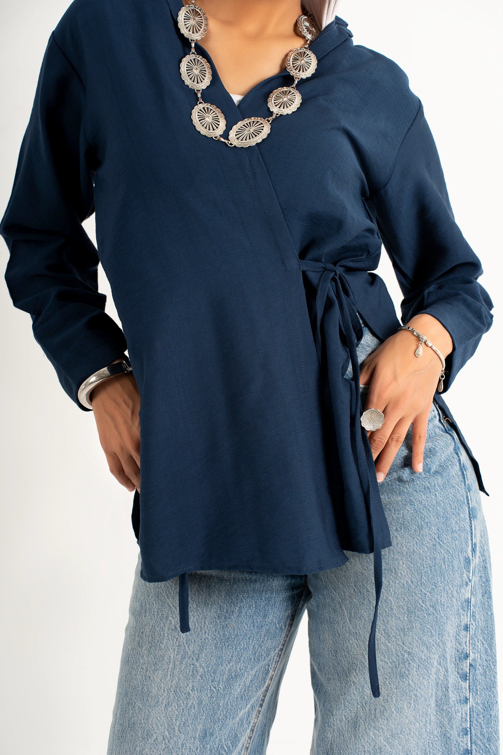 Navy Blue Wrapped Blouse