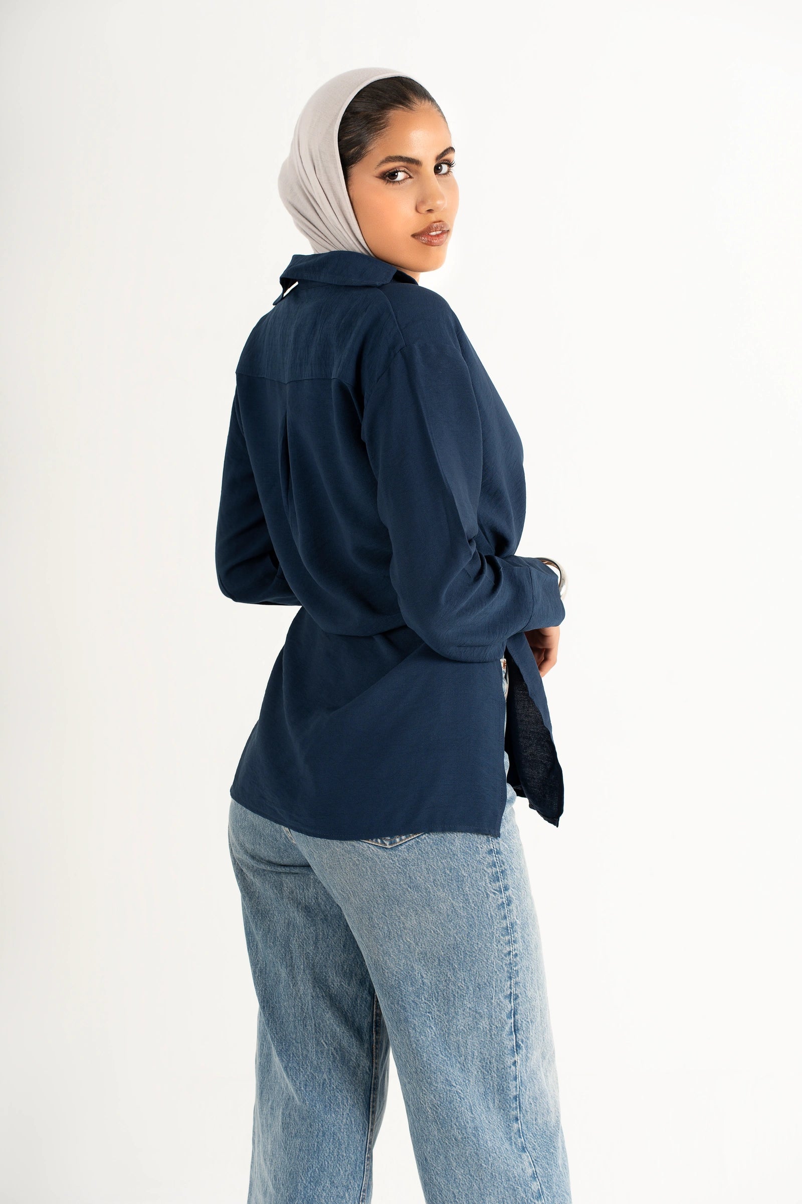 Navy Blue Wrapped Blouse
