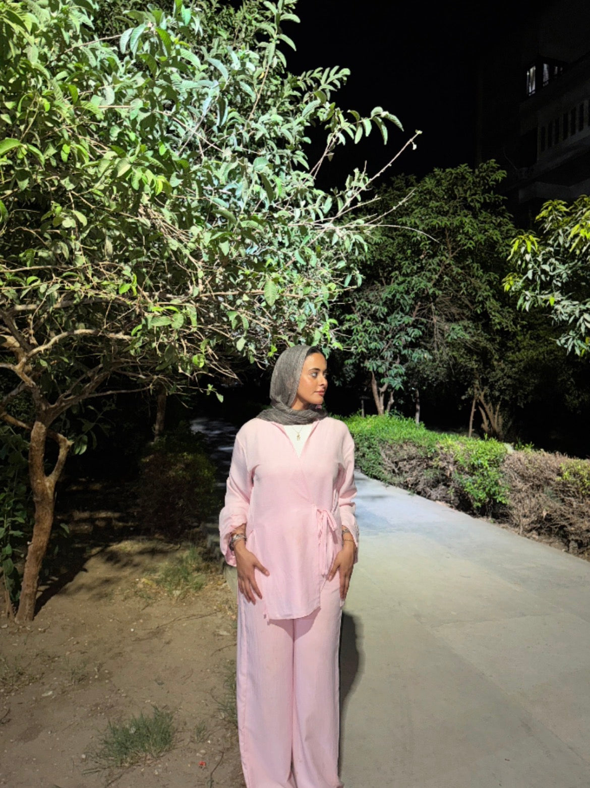 Linen wrap top in baby pink