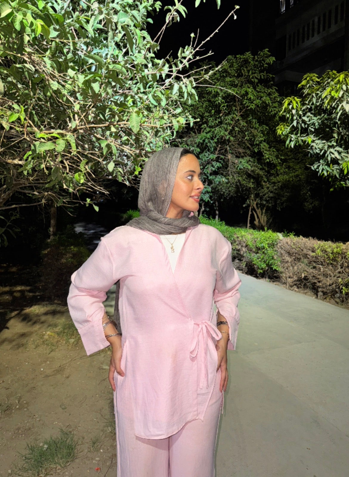 Linen wrap top in baby pink