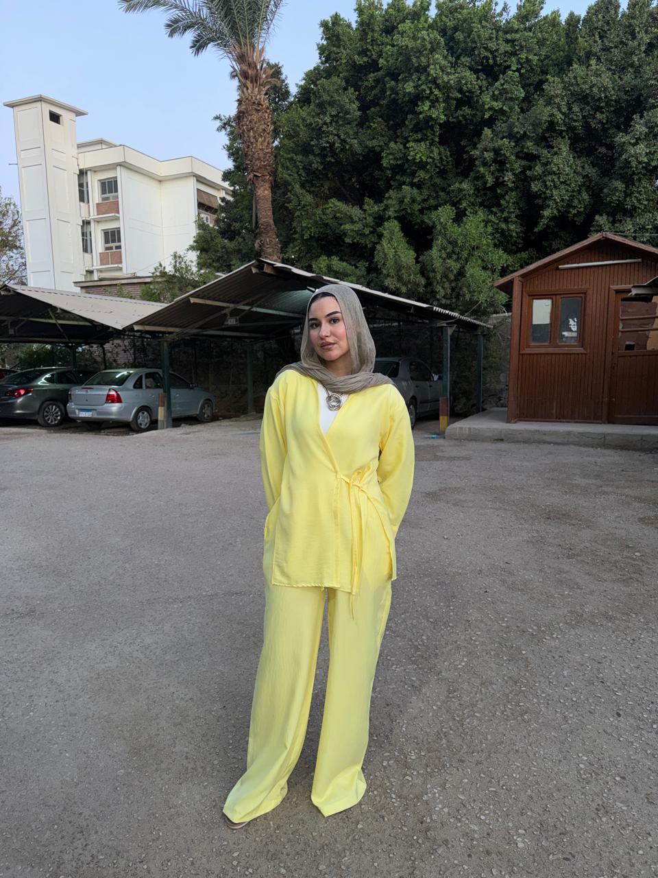 linen wrap top in butter yellow