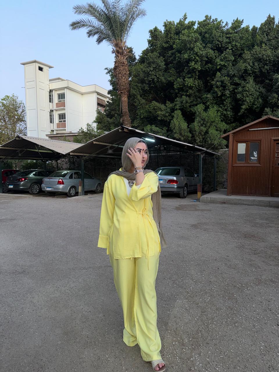 linen wrap top in butter yellow