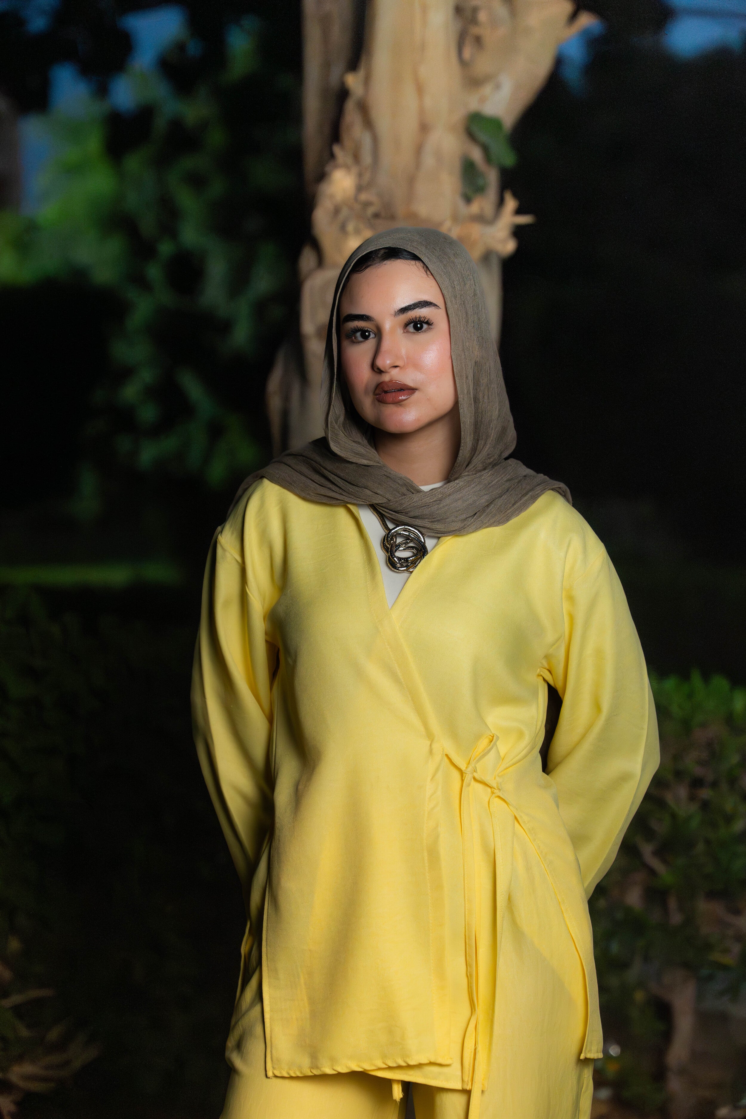 linen wrap top in butter yellow
