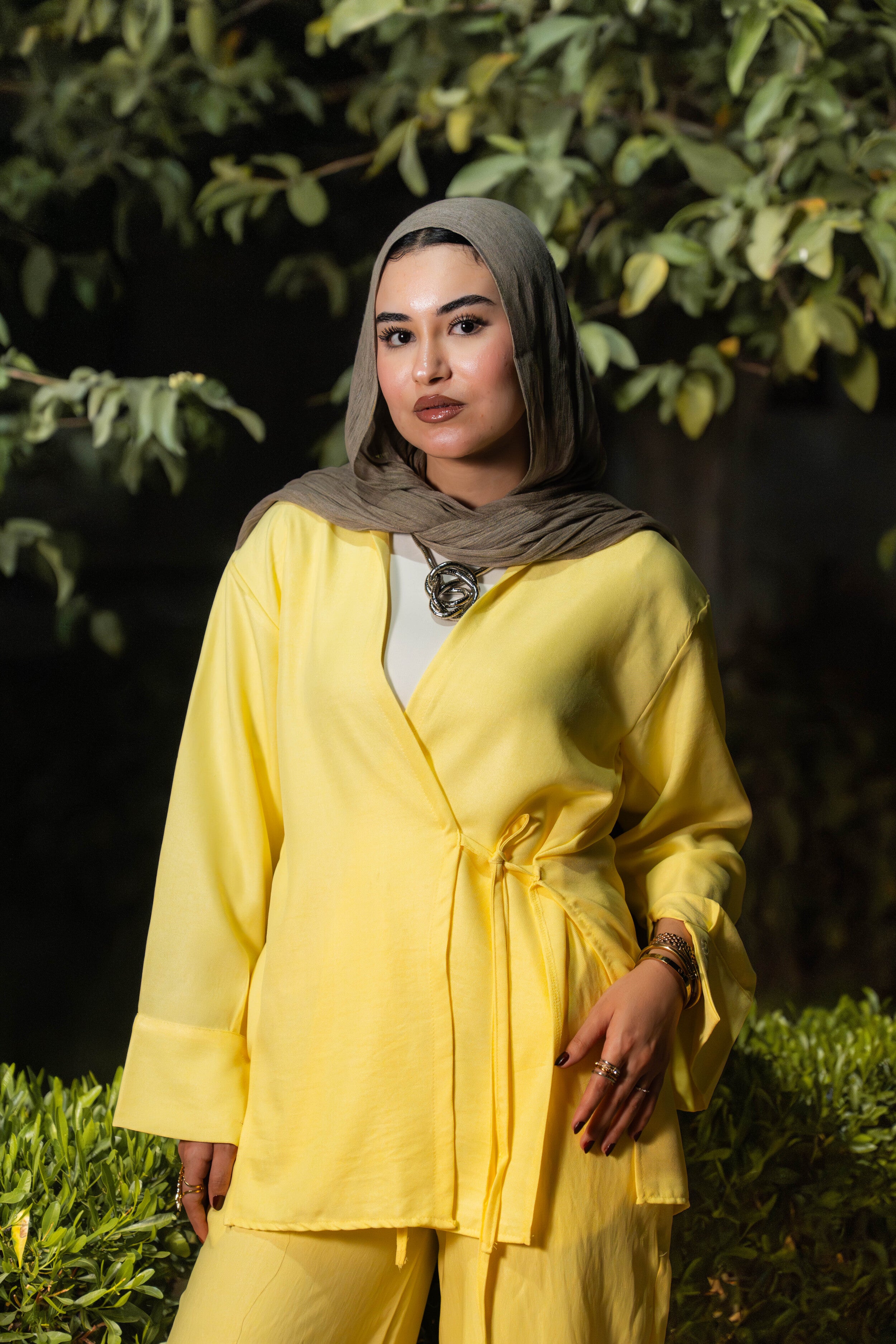 linen wrap top in butter yellow