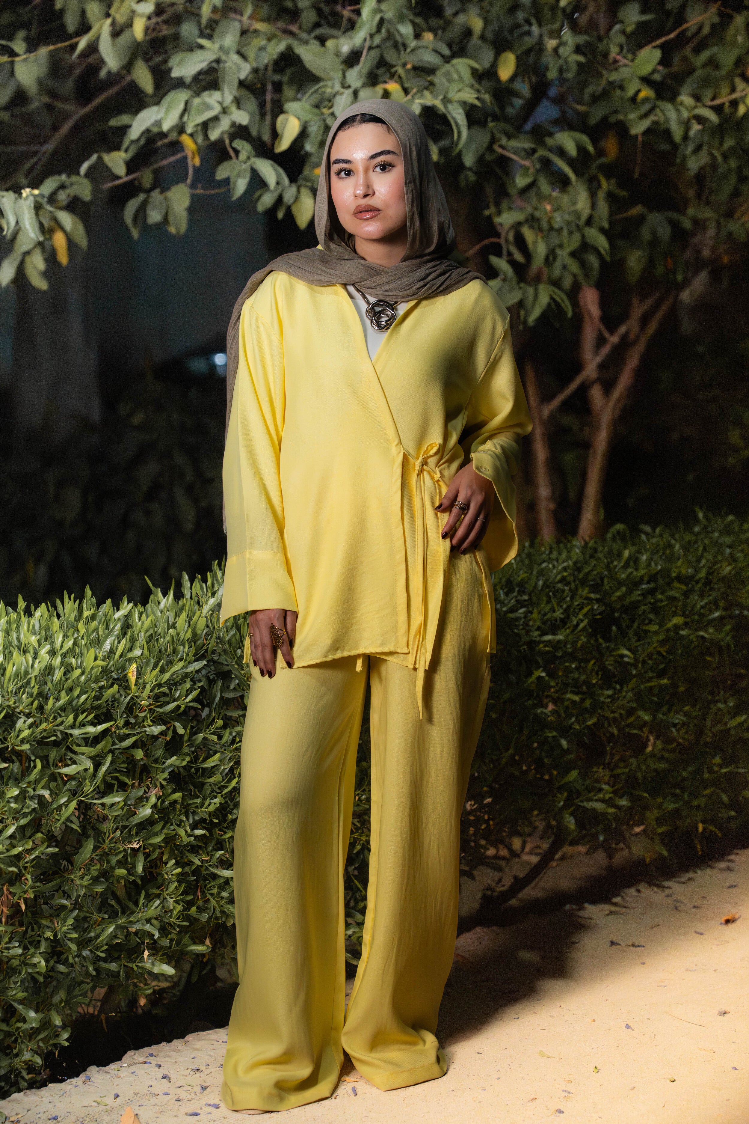 linen wrap top in butter yellow
