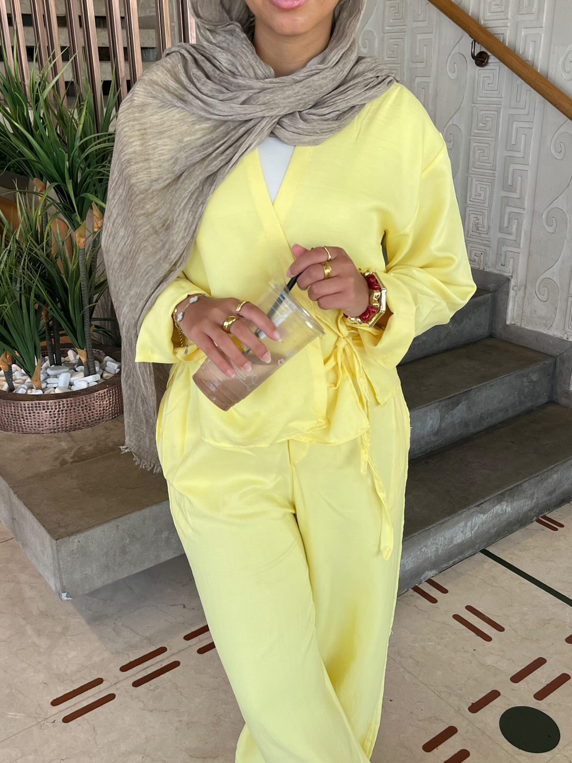 linen wrap top in butter yellow